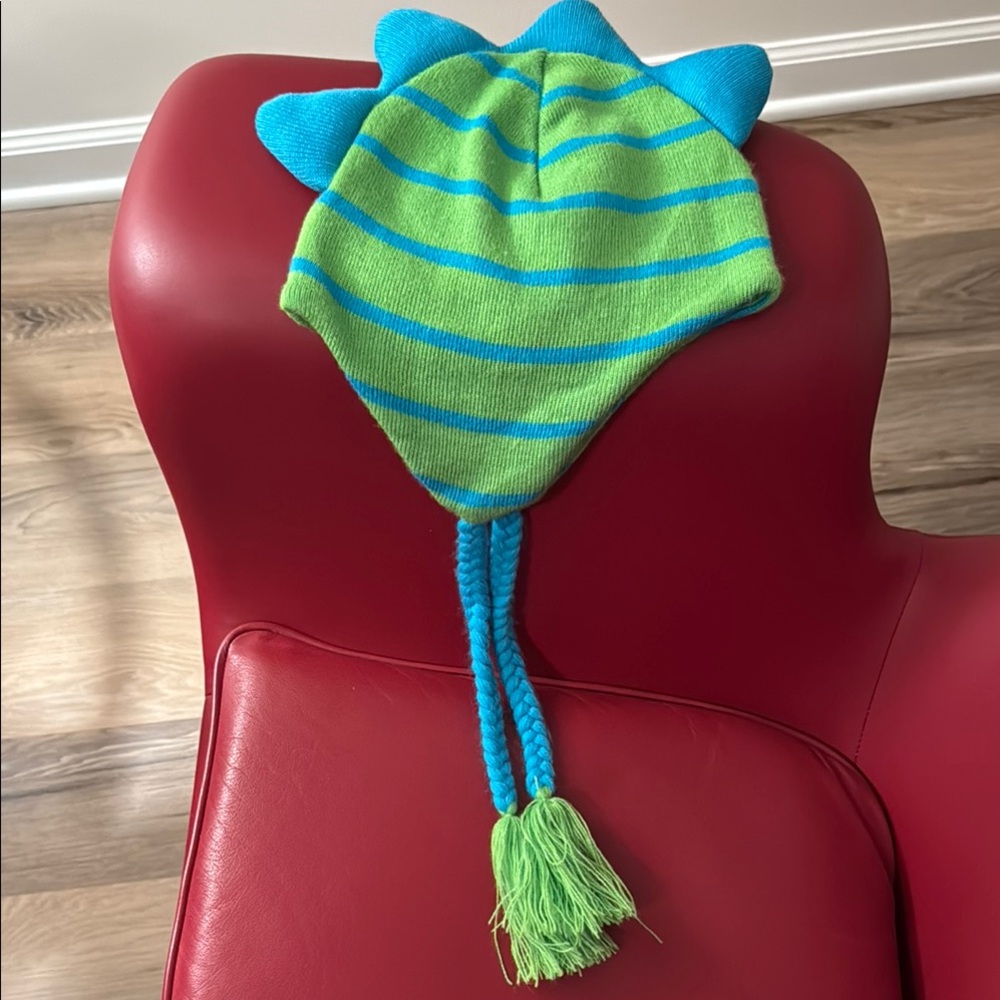 Green and Blue Dinosaur Knit Hat